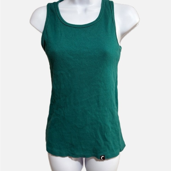 ZYIA active Green Ribbed Knit Tank Top Medium fitted stretchy workout running - Picture 1 of 3